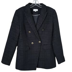 LOFT Navy Textured Boucle Blazer Women's 2 Double Breasted Gold Buttons Classic